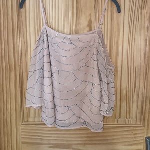 Aqua Cold Shoulder Beaded top